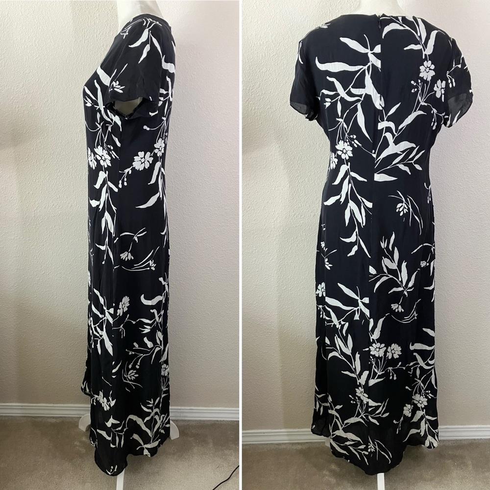 SAKS FIFTH AVE Vintage Silk Column Dress 8 Hawaiian Tropical 80s Black Luau Tiki - Picture 8 of 11